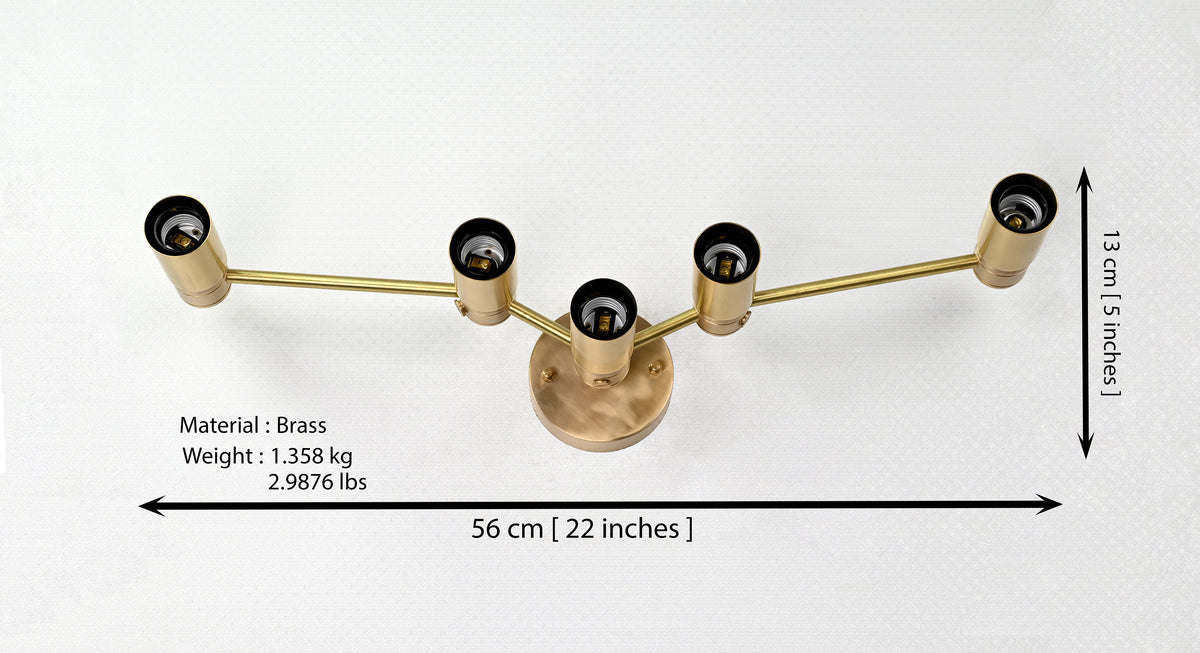 Mid-Century Modern Customizable Wall Sconce | 5-Light Brass Fixture with Angular Arm Design - 32547