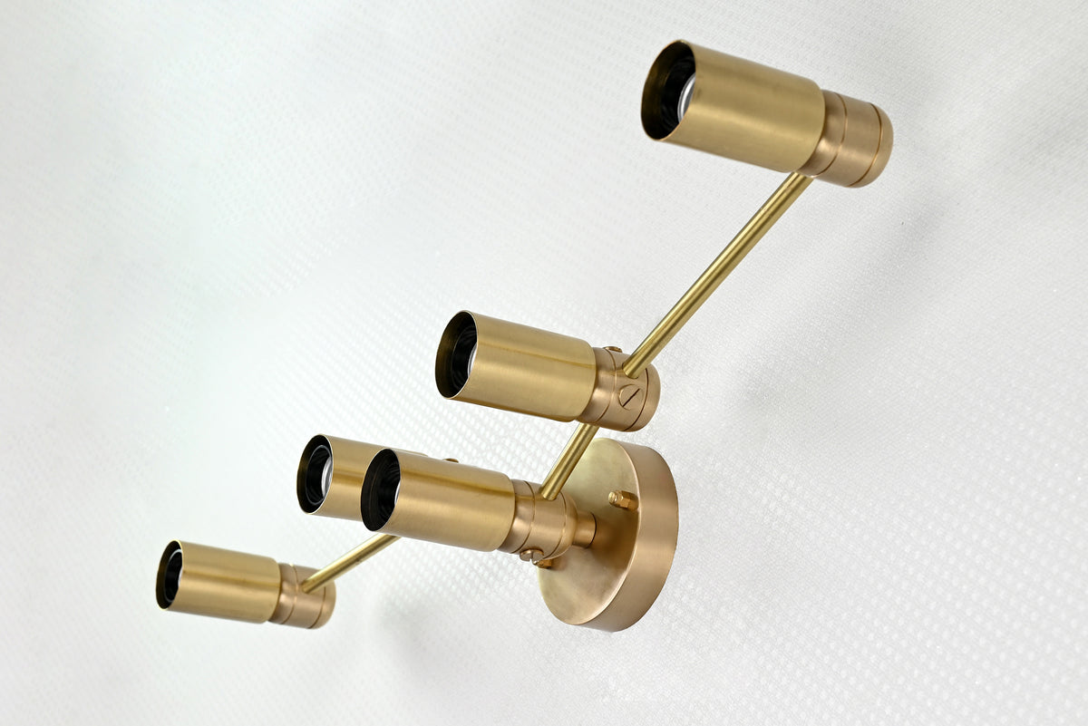 Mid-Century Modern Customizable Wall Sconce | 5-Light Brass Fixture with Angular Arm Design - 32547