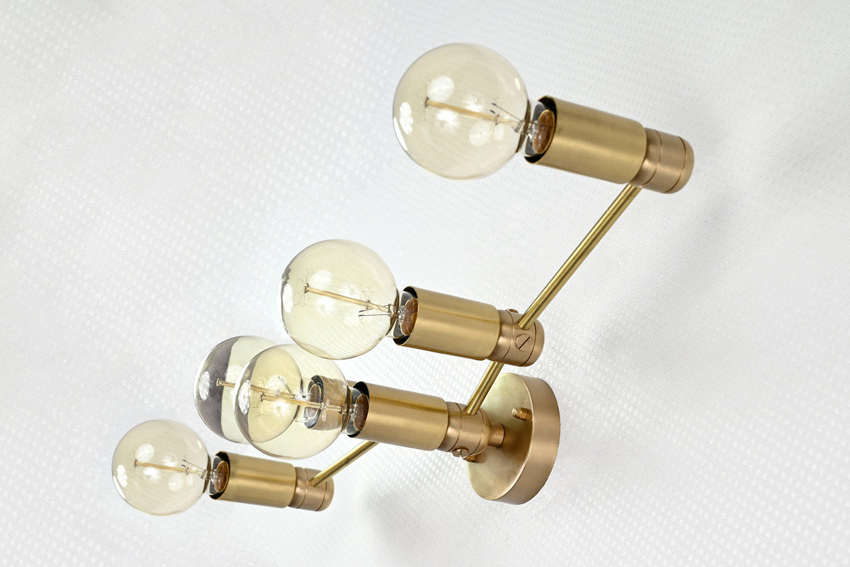 Mid-Century Modern Customizable Wall Sconce | 5-Light Brass Fixture with Angular Arm Design - 32547