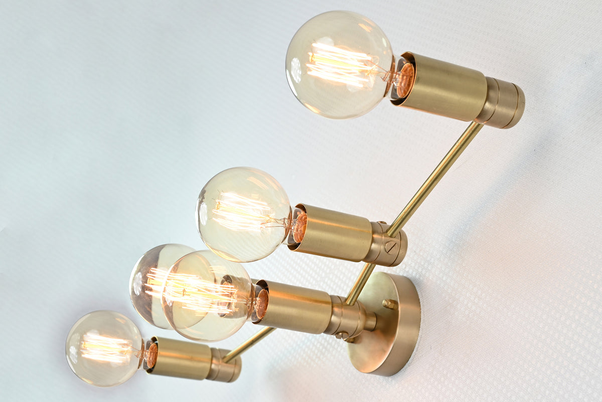 Mid-Century Modern Customizable Wall Sconce | 5-Light Brass Fixture with Angular Arm Design - 32547