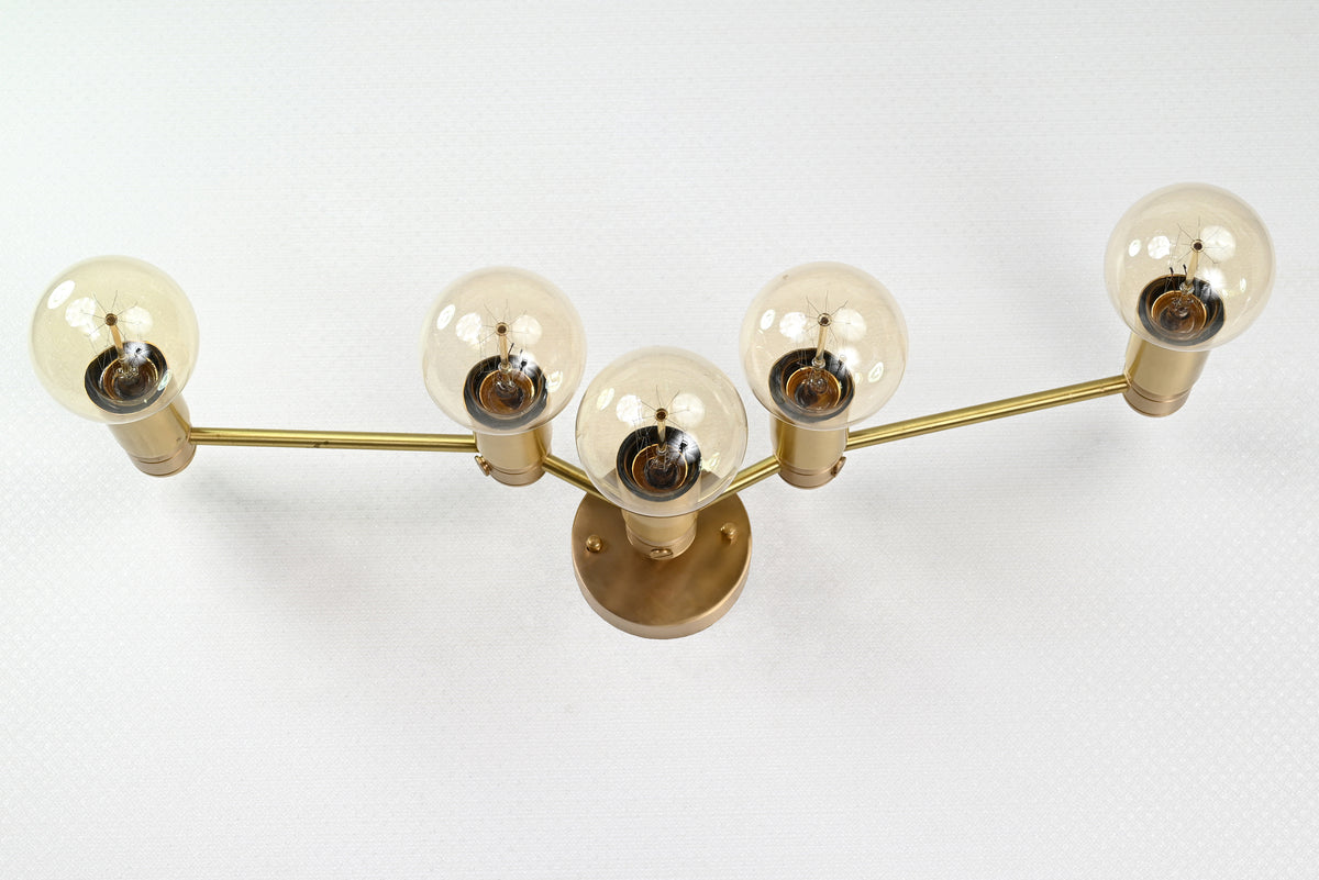 Mid-Century Modern Customizable Wall Sconce | 5-Light Brass Fixture with Angular Arm Design - 32547