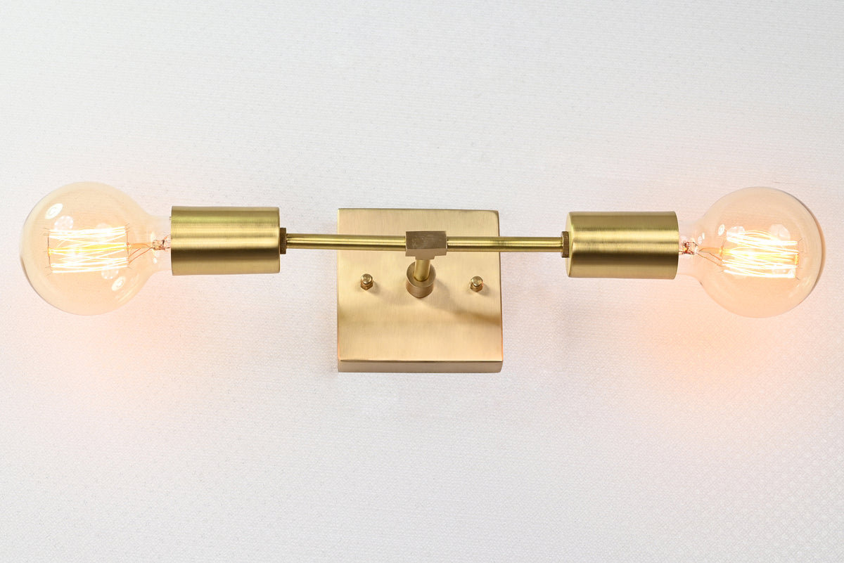 Modern Minimalist Customizable Wall Sconce | Dual Brass Light Fixture with Rectangular Backplate - 32548