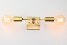 Modern Minimalist Customizable Wall Sconce | Dual Brass Light Fixture with Rectangular Backplate - 32548
