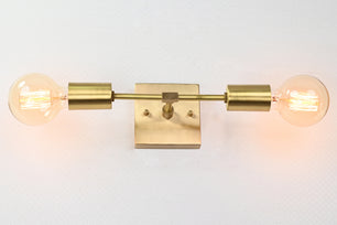 Twin Light Square Base Bare Bulb Brass Wall Light - 32548