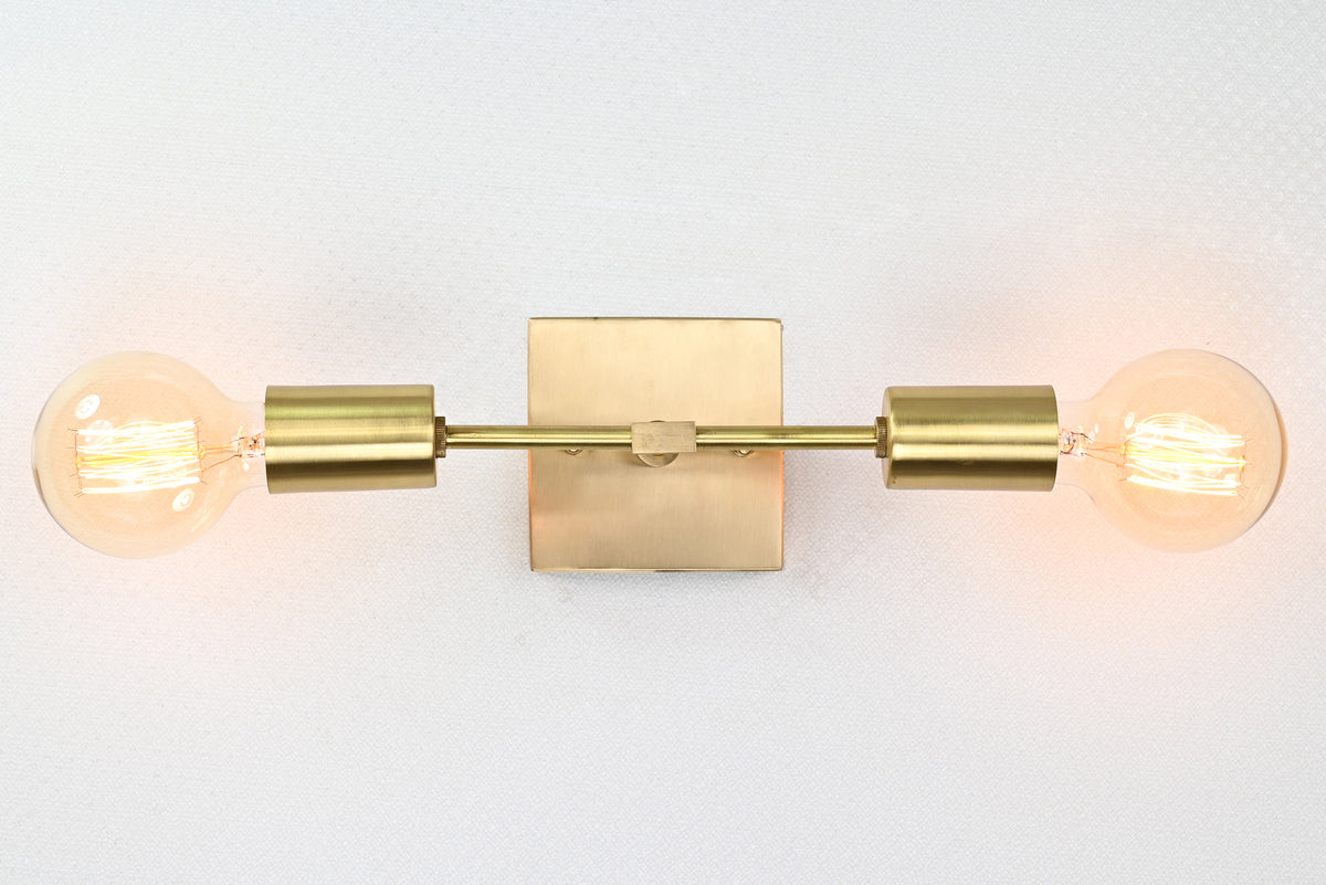 Modern Minimalist Customizable Wall Sconce | Dual Brass Light Fixture with Rectangular Backplate - 32548