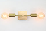 Modern Minimalist Customizable Wall Sconce | Dual Brass Light Fixture with Rectangular Backplate - 32548