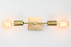Modern Minimalist Customizable Wall Sconce | Dual Brass Light Fixture with Rectangular Backplate - 32548