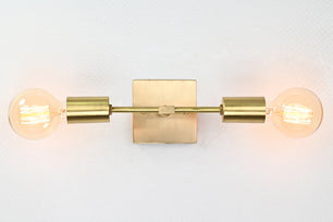 Twin Light Square Base Bare Bulb Brass Wall Light - 32548