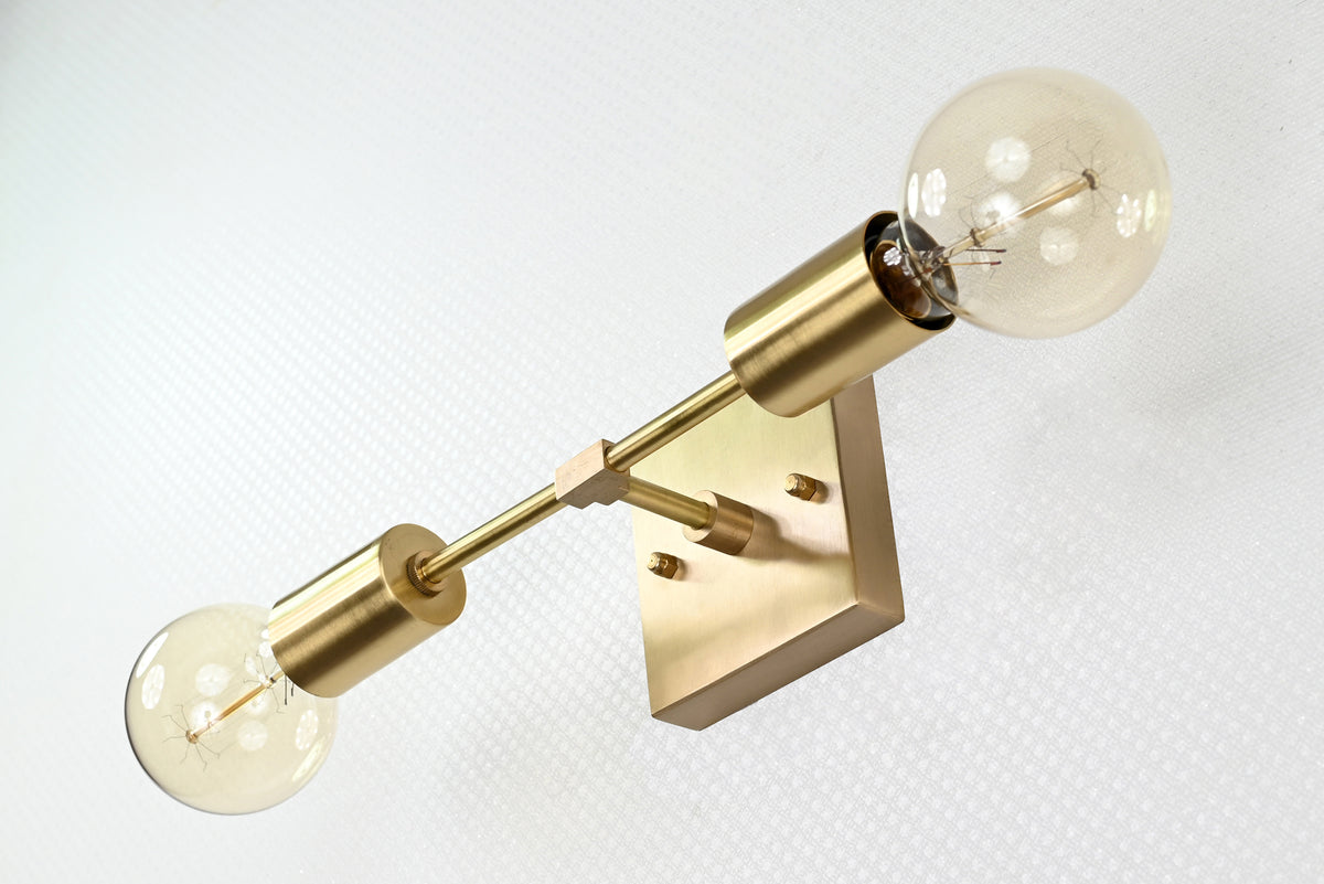 Modern Minimalist Customizable Wall Sconce | Dual Brass Light Fixture with Rectangular Backplate - 32548