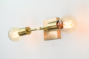 Twin Light Square Base Bare Bulb Brass Wall Light - 32548