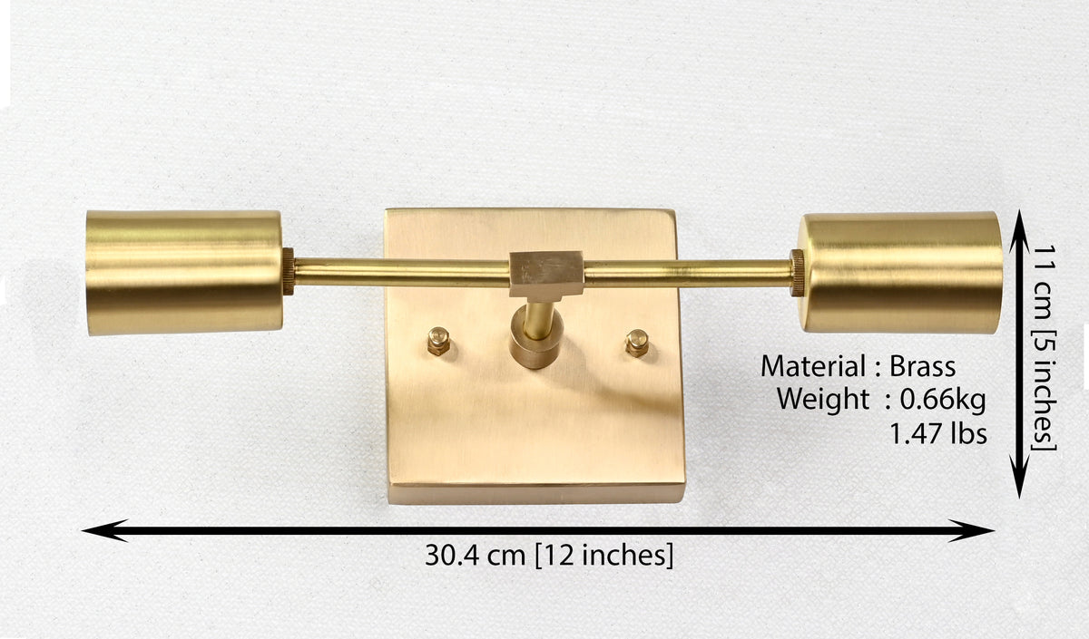 Modern Minimalist Customizable Wall Sconce | Dual Brass Light Fixture with Rectangular Backplate - 32548