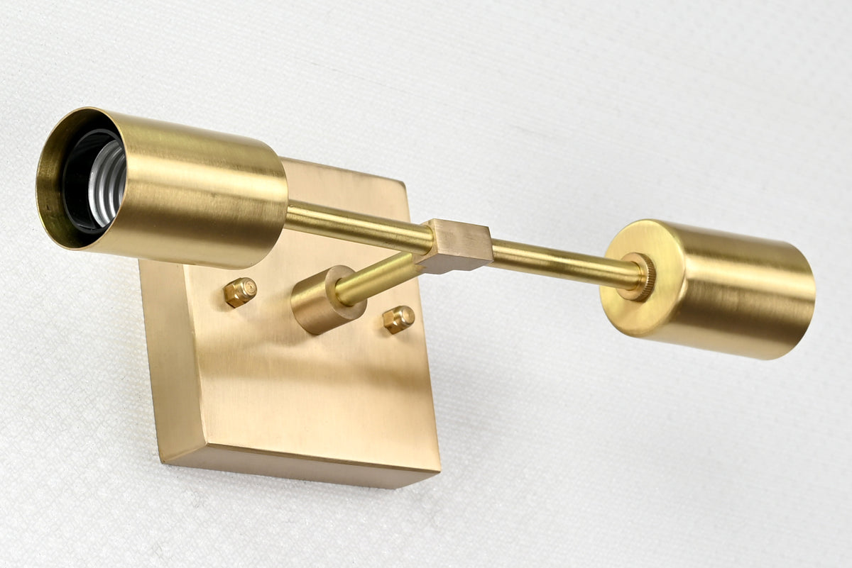 Modern Minimalist Customizable Wall Sconce | Dual Brass Light Fixture with Rectangular Backplate - 32548