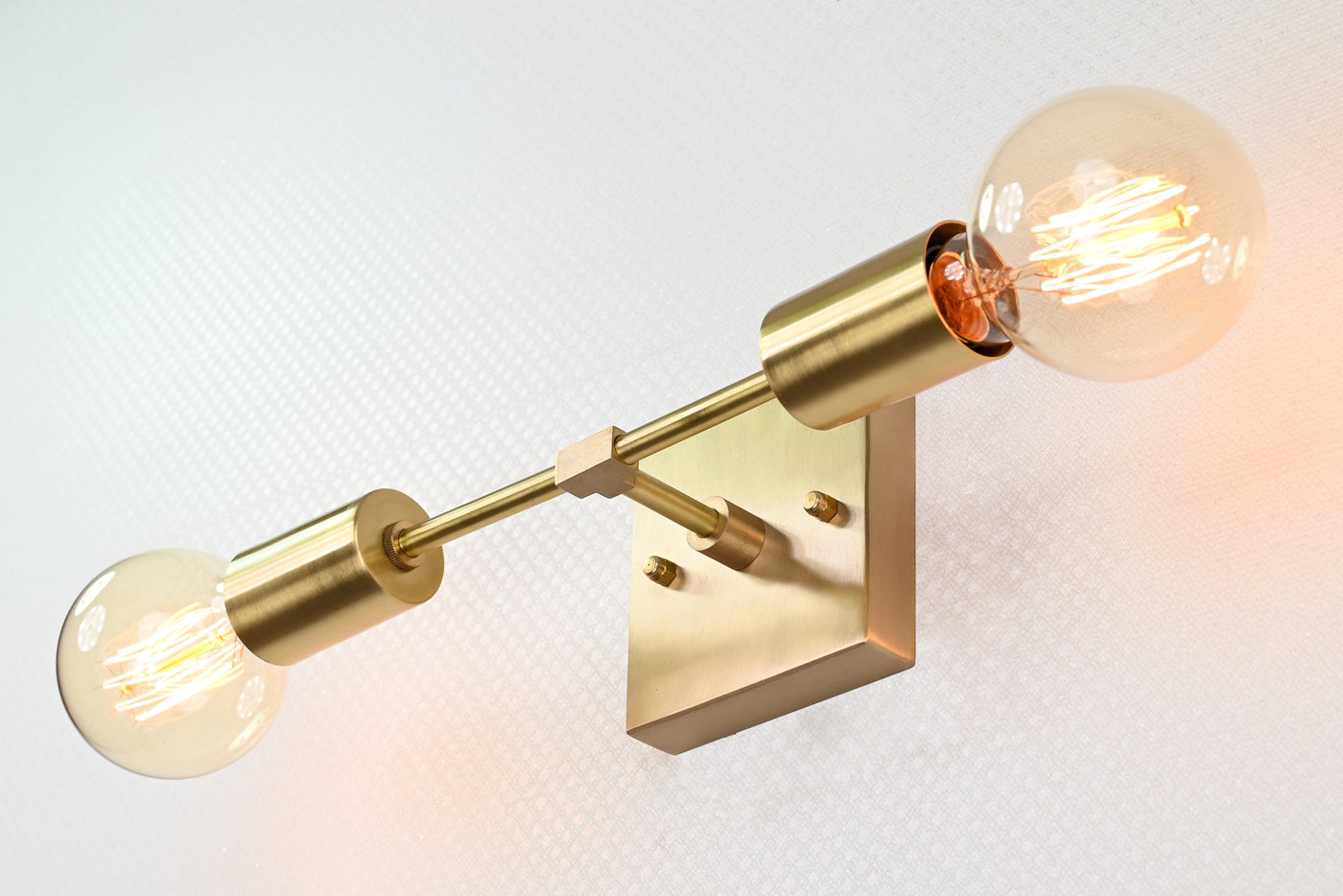 Modern Minimalist Customizable Wall Sconce | Dual Brass Light Fixture with Rectangular Backplate - 32548