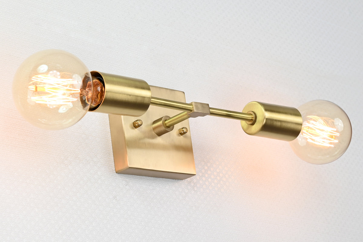 Modern Minimalist Customizable Wall Sconce | Dual Brass Light Fixture with Rectangular Backplate - 32548
