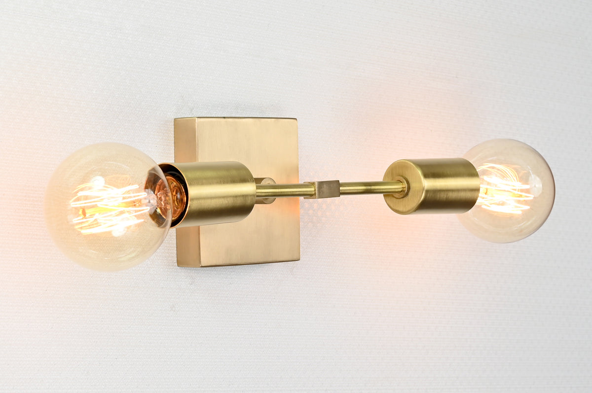 Modern Minimalist Customizable Wall Sconce | Dual Brass Light Fixture with Rectangular Backplate - 32548