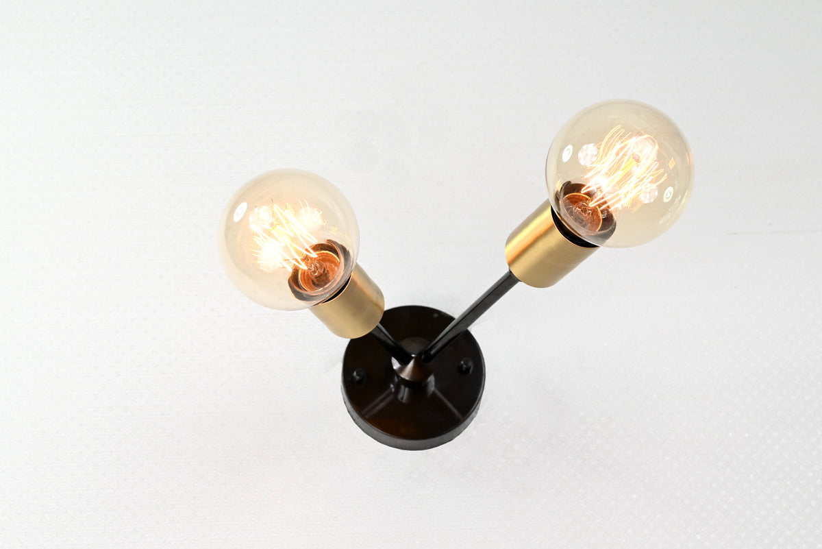 Contemporary Industrial Customizable Wall Sconce | Dual Brass Adjustable Arm Fixture for Accent Lighting - 32549