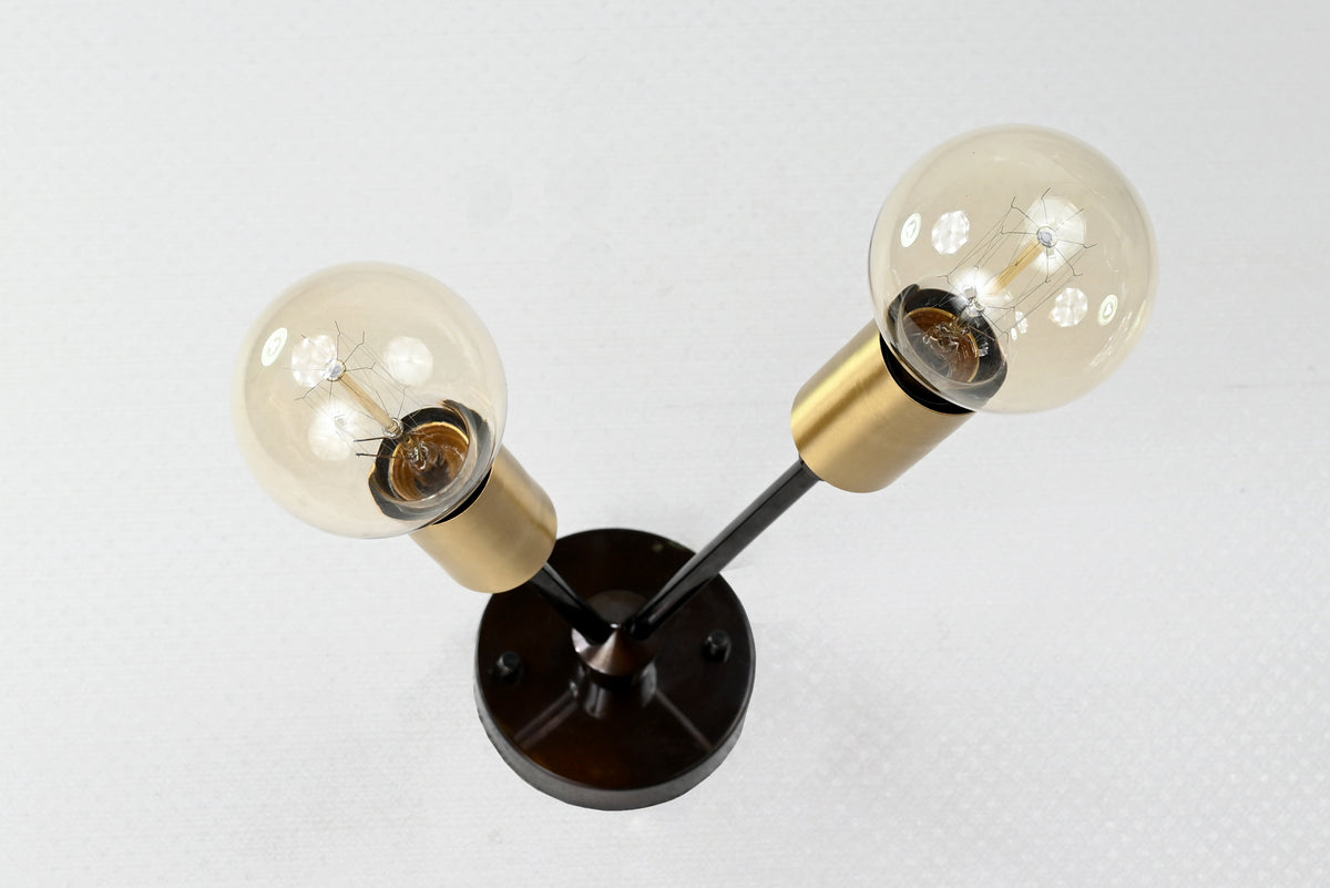 Contemporary Industrial Customizable Wall Sconce | Dual Brass Adjustable Arm Fixture for Accent Lighting - 32549