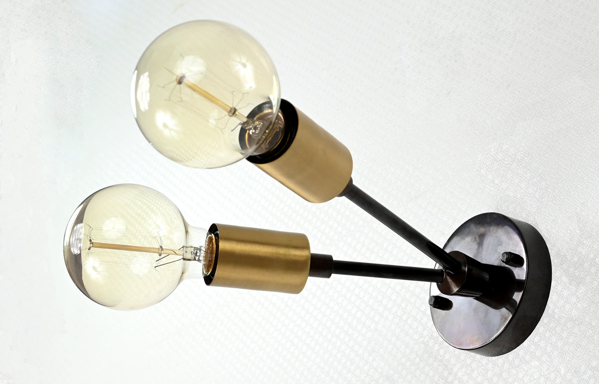 Contemporary Industrial Customizable Wall Sconce | Dual Brass Adjustable Arm Fixture for Accent Lighting - 32549