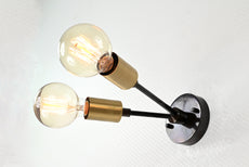 Contemporary Industrial Customizable Wall Sconce | Dual Brass Adjustable Arm Fixture for Accent Lighting - 32549
