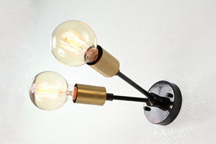 Twin Light Bare Bulb Brass Wall Light - 32549