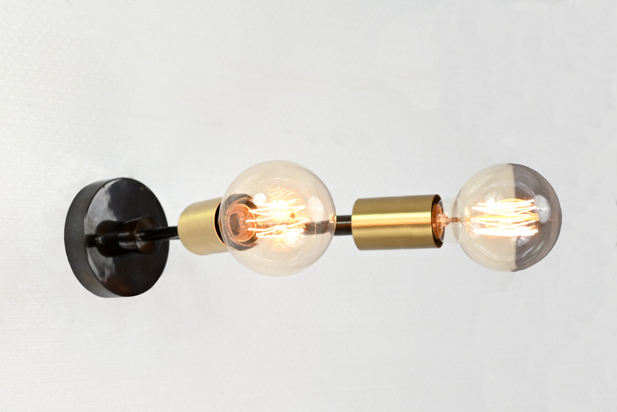 Contemporary Industrial Customizable Wall Sconce | Dual Brass Adjustable Arm Fixture for Accent Lighting - 32549