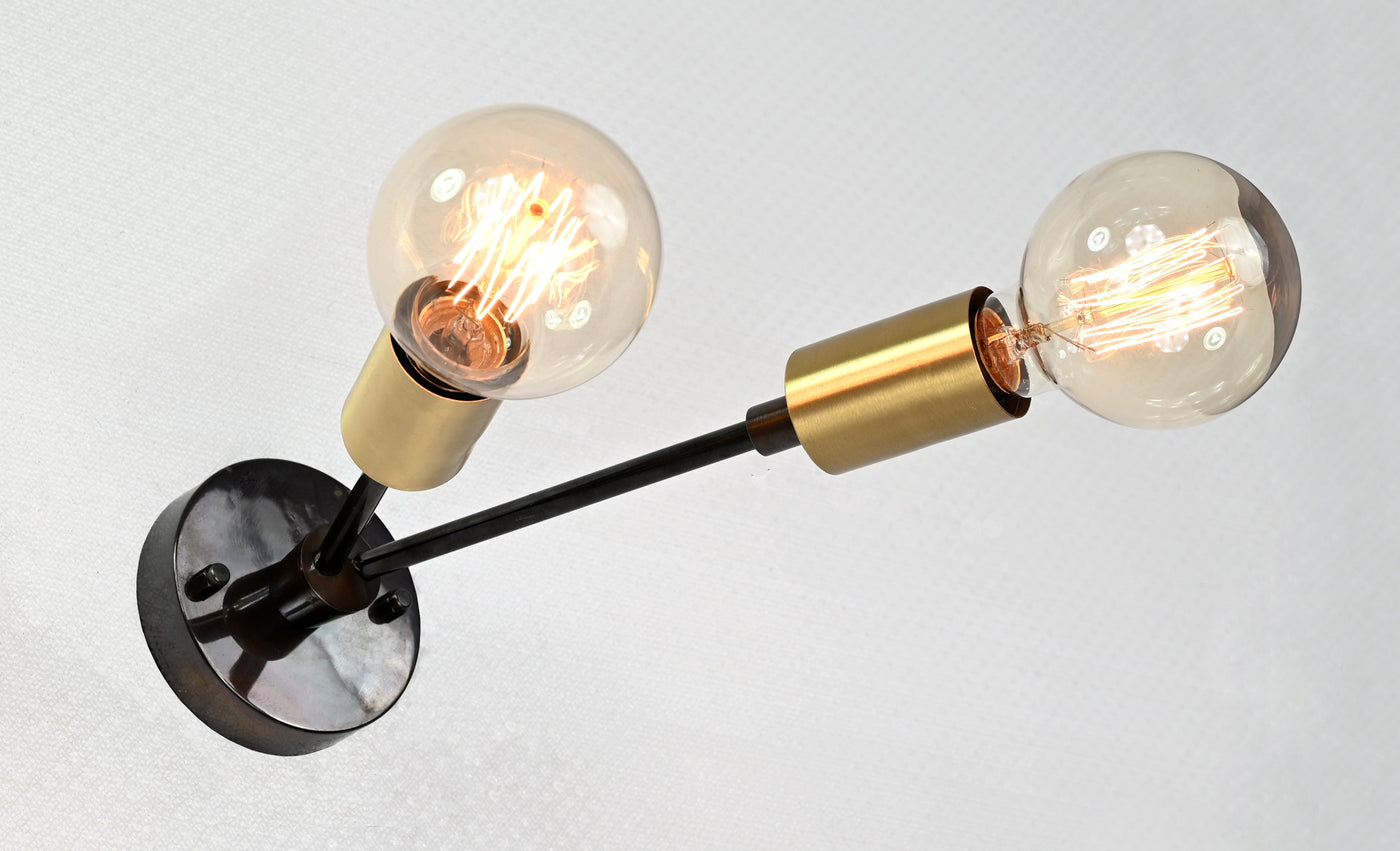 Contemporary Industrial Customizable Wall Sconce | Dual Brass Adjustable Arm Fixture for Accent Lighting - 32549
