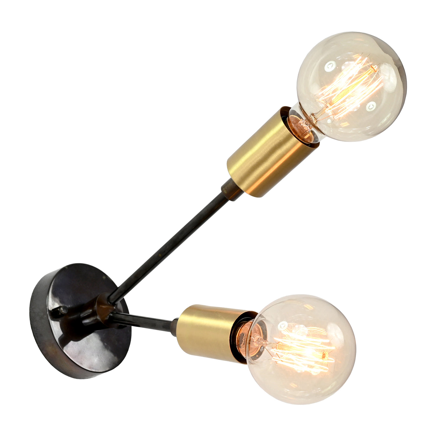 Modern Industrial Customizable Wall Sconce | Dual Brass Arms with Exposed Bulb Accent Lighting - 32550