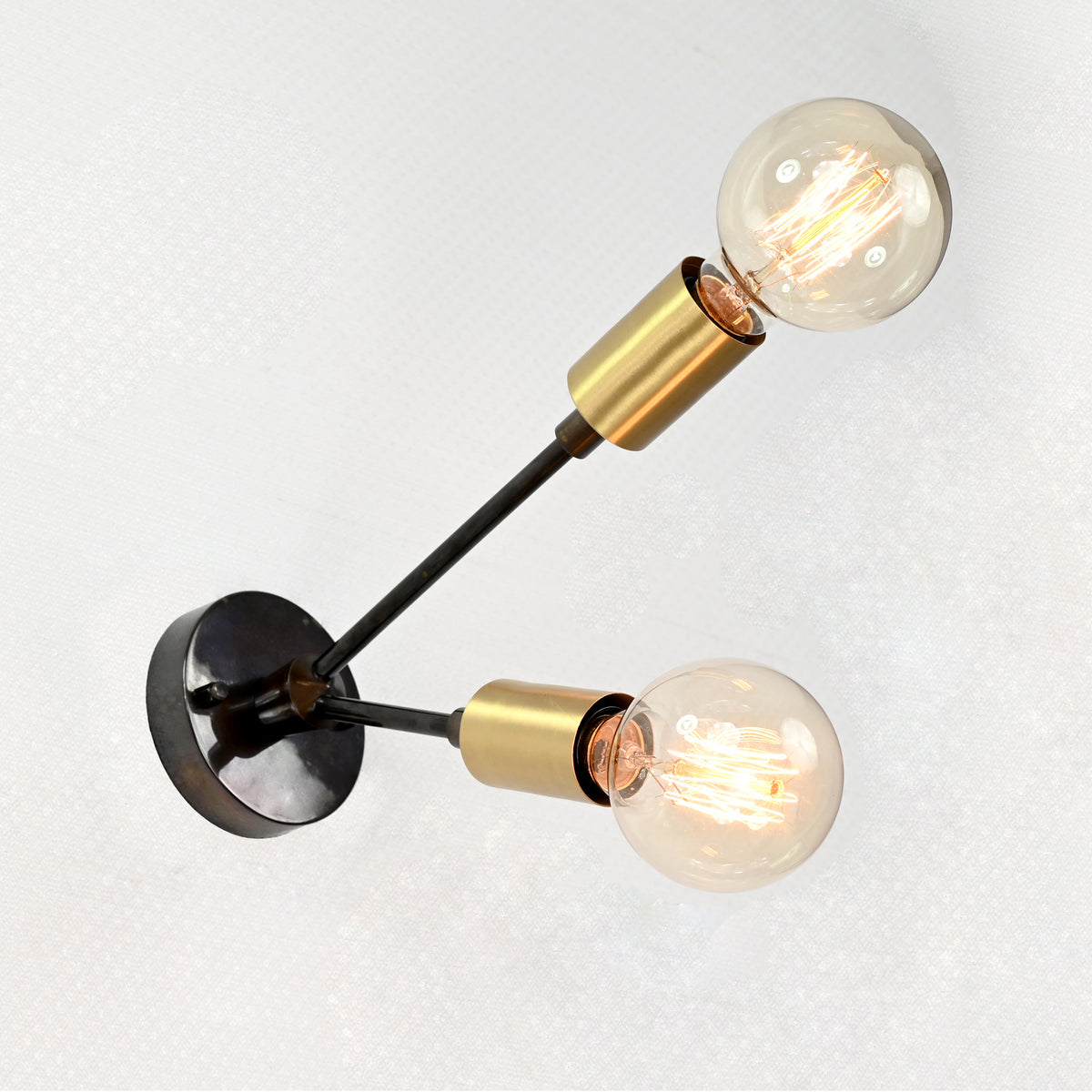 Modern Industrial Customizable Wall Sconce | Dual Brass Arms with Exposed Bulb Accent Lighting - 32550