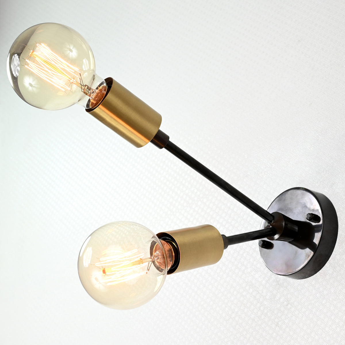 Modern Industrial Customizable Wall Sconce | Dual Brass Arms with Exposed Bulb Accent Lighting - 32550
