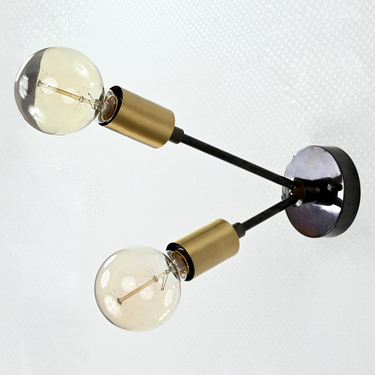 Modern Industrial Customizable Wall Sconce | Dual Brass Arms with Exposed Bulb Accent Lighting - 32550