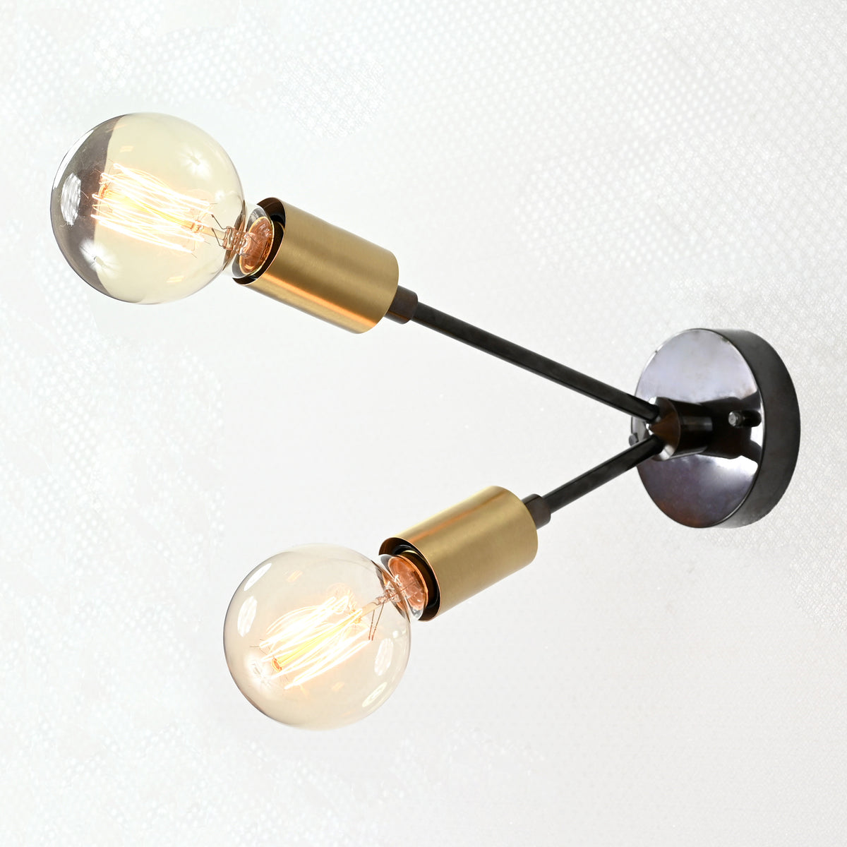 Modern Industrial Customizable Wall Sconce | Dual Brass Arms with Exposed Bulb Accent Lighting - 32550