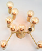 Large 10 Lights Wall Fixture, Brass Bare Bulb Wall Sconce - 32551