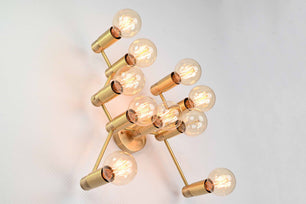 Large 10 Lights Wall Fixture, Brass Bare Bulb Wall Sconce - 32551