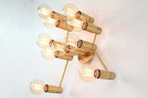 Large 10 Lights Wall Fixture, Brass Bare Bulb Wall Sconce - 32551