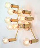 Large 10 Lights Wall Fixture, Brass Bare Bulb Wall Sconce - 32551