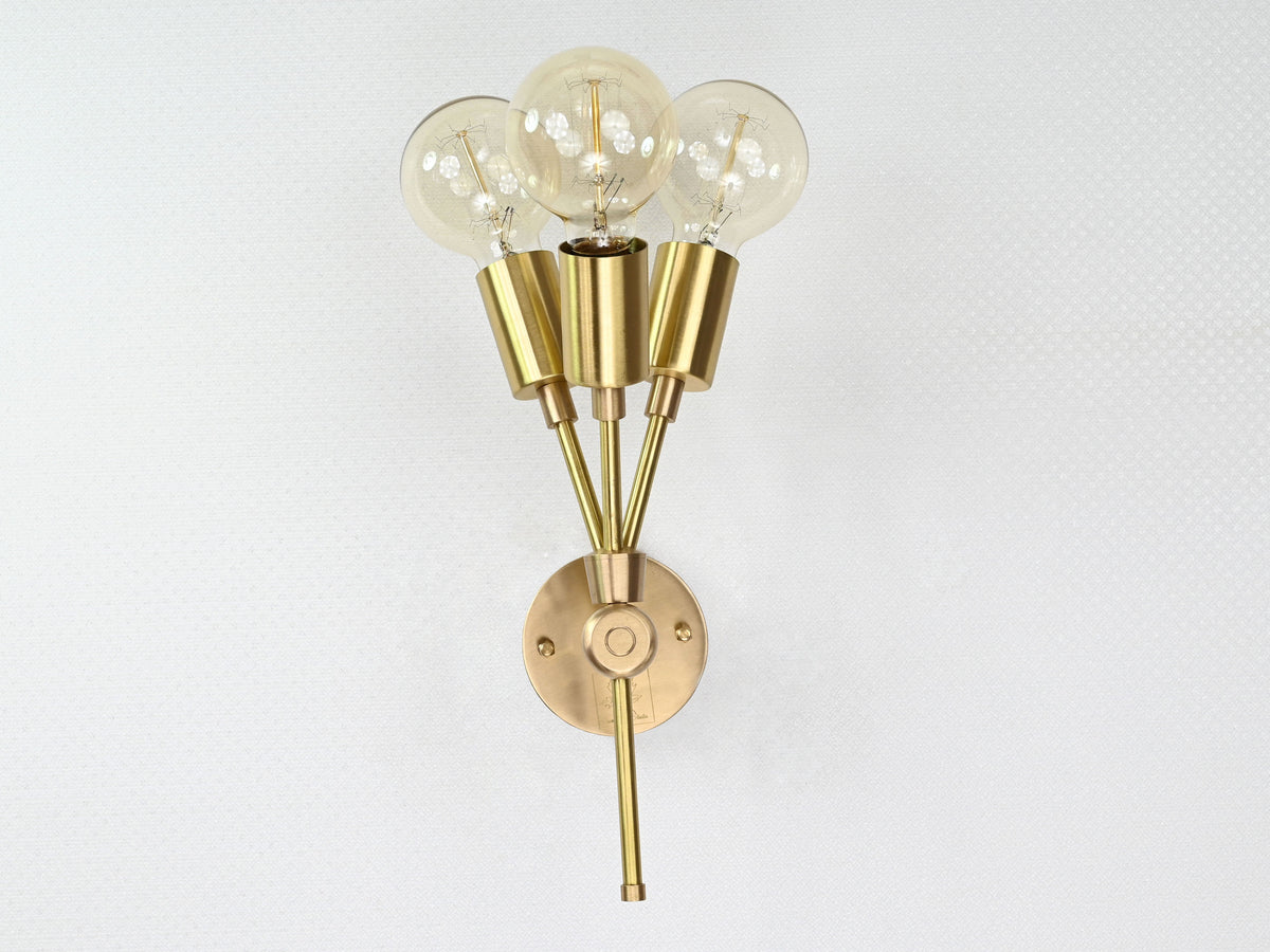 Mid-Century Triple-Light Customizable Wall Sconce | Brass Accent Lighting for Interior Elegance - 32552