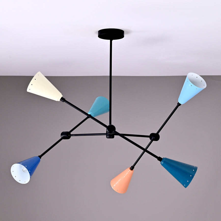 Modern 6-Light Chandelier – Mid-Century ColorfCeiling Light – Customizable Brass/Copper Finishes –  - 32253