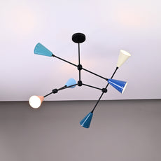Brass Leaf Studio Industrial Brass Made, 6 Lights Altona Barebulb Pendant Lamp Mid Century Modern Colorful Brass Sputnik Chandelier Fixture