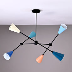 Brass Leaf Studio Industrial Brass Made, 6 Lights Altona Barebulb Pendant Lamp Mid Century Modern Colorful Brass Sputnik Chandelier Fixture