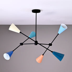 Brass Leaf Studio Industrial Brass Made, 6 Lights Altona Barebulb Pendant Lamp Mid Century Modern Colorful Brass Sputnik Chandelier Fixture