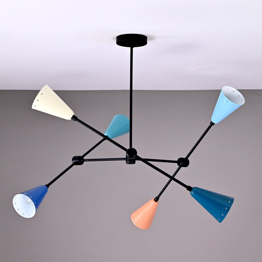 Brass Leaf Studio Industrial Brass Made, 6 Lights Altona Barebulb Pendant Lamp Mid Century Modern Colorful Brass Sputnik Chandelier Fixture