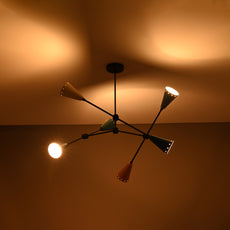 Brass Leaf Studio Industrial Brass Made, 6 Lights Altona Barebulb Pendant Lamp Mid Century Modern Colorful Brass Sputnik Chandelier Fixture