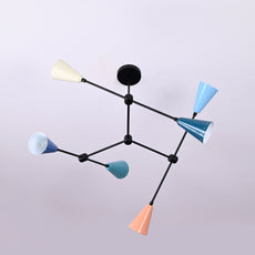 Brass Leaf Studio Industrial Brass Made, 6 Lights Altona Barebulb Pendant Lamp Mid Century Modern Colorful Brass Sputnik Chandelier Fixture
