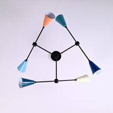 Brass Leaf Studio Industrial Brass Made, 6 Lights Altona Barebulb Pendant Lamp Mid Century Modern Colorful Brass Sputnik Chandelier Fixture