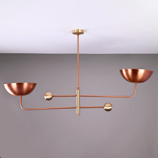 Brass Leaf Studio Industrial Brass Made, 2 Lights Large Brass Orbital Pendant Ceiling Lamp Curved Pendant Mid Century Modern Raw Copper Finish