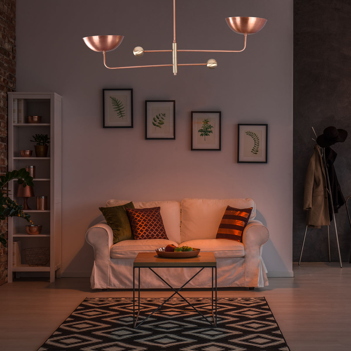 Modern Industrial Brass & Copper Pendant Light | Adjustable Custom Length | 2-Light Uplighting Ceiling Fixture | Handmade Lighting - 32255