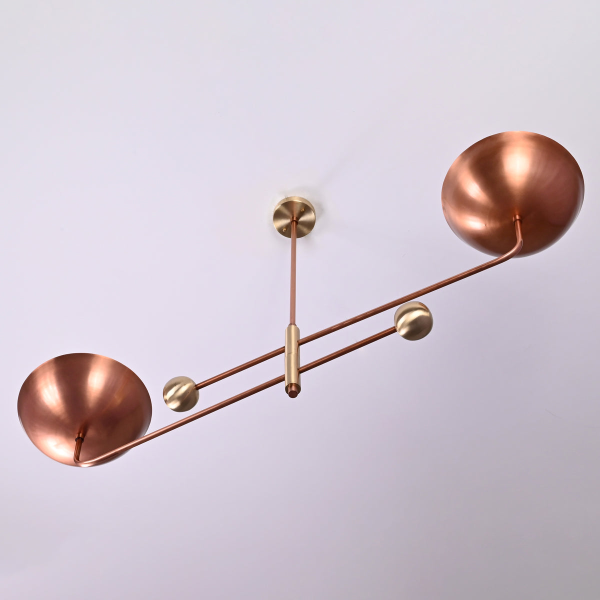 Modern Industrial Brass & Copper Pendant Light | Adjustable Custom Length | 2-Light Uplighting Ceiling Fixture | Handmade Lighting - 32255