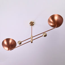 Brass Leaf Studio Industrial Brass Made, 2 Lights Large Brass Orbital Pendant Ceiling Lamp Curved Pendant Mid Century Modern Raw Copper Finish
