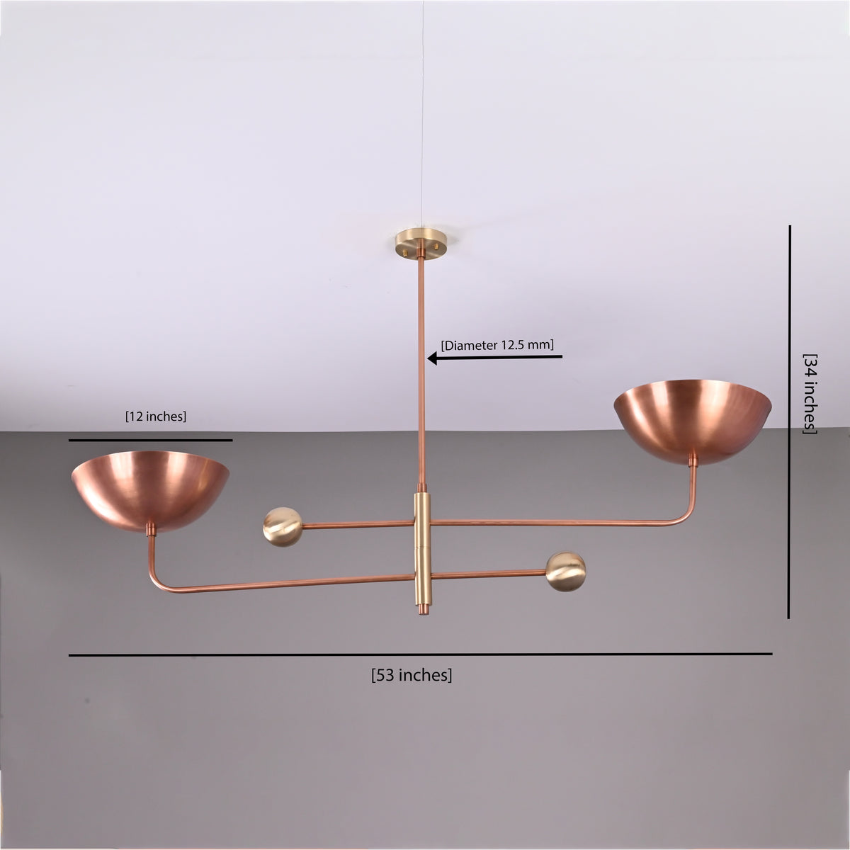 Modern Industrial Brass & Copper Pendant Light | Adjustable Custom Length | 2-Light Uplighting Ceiling Fixture | Handmade Lighting - 32255