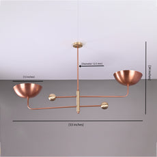 Brass Leaf Studio Industrial Brass Made, 2 Lights Large Brass Orbital Pendant Ceiling Lamp Curved Pendant Mid Century Modern Raw Copper Finish